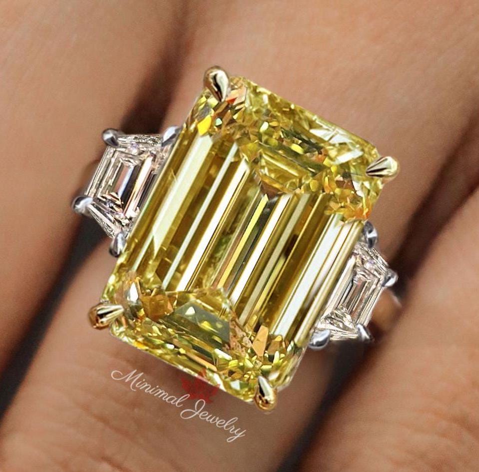 CT Canary Yellow Emerald Cut Moissanite Engagement Ring Large