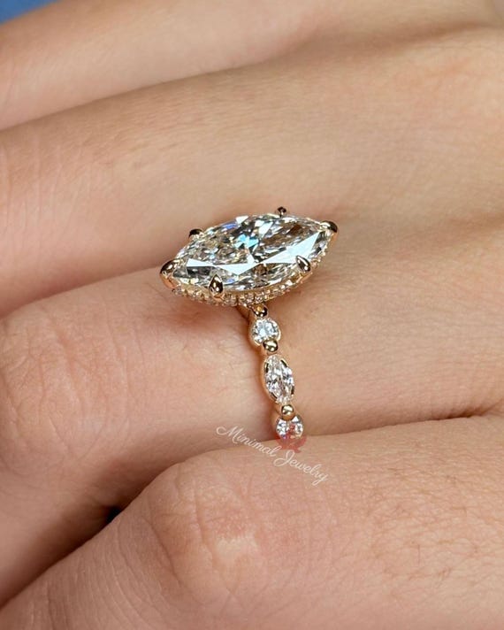 Marquise Lab Grown Diamond Engagement Ring,IGI Certified 2ct marquise Diamond ring,Solitaire Wedding Ring,proposal ring