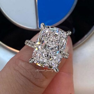 10 CT Large cushion cut moissanite engagement ring,big solitaire hidden halo,elongated cushion crushed ice moissanite,diamond wedding ring