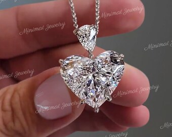 Heart Moissanite Pendant Necklace,18k/14k Solid Gold Chain