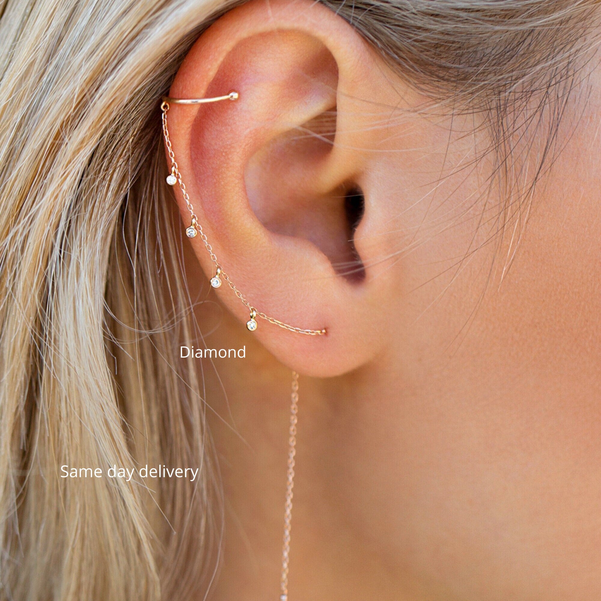 Threader Earrings 14k White Gold Etsy Canada