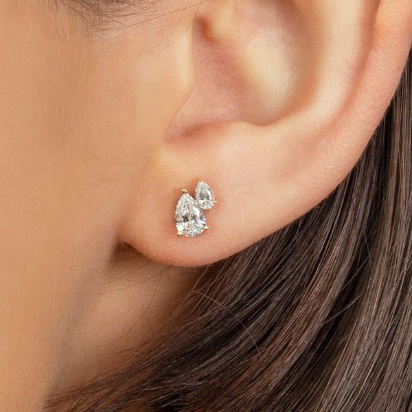 Solitaire Moissanite Earrings,Pear moissanite Studs,10k/14k gold earrings,cartilage earring,push back lab diamond earrings,lab diamond stud