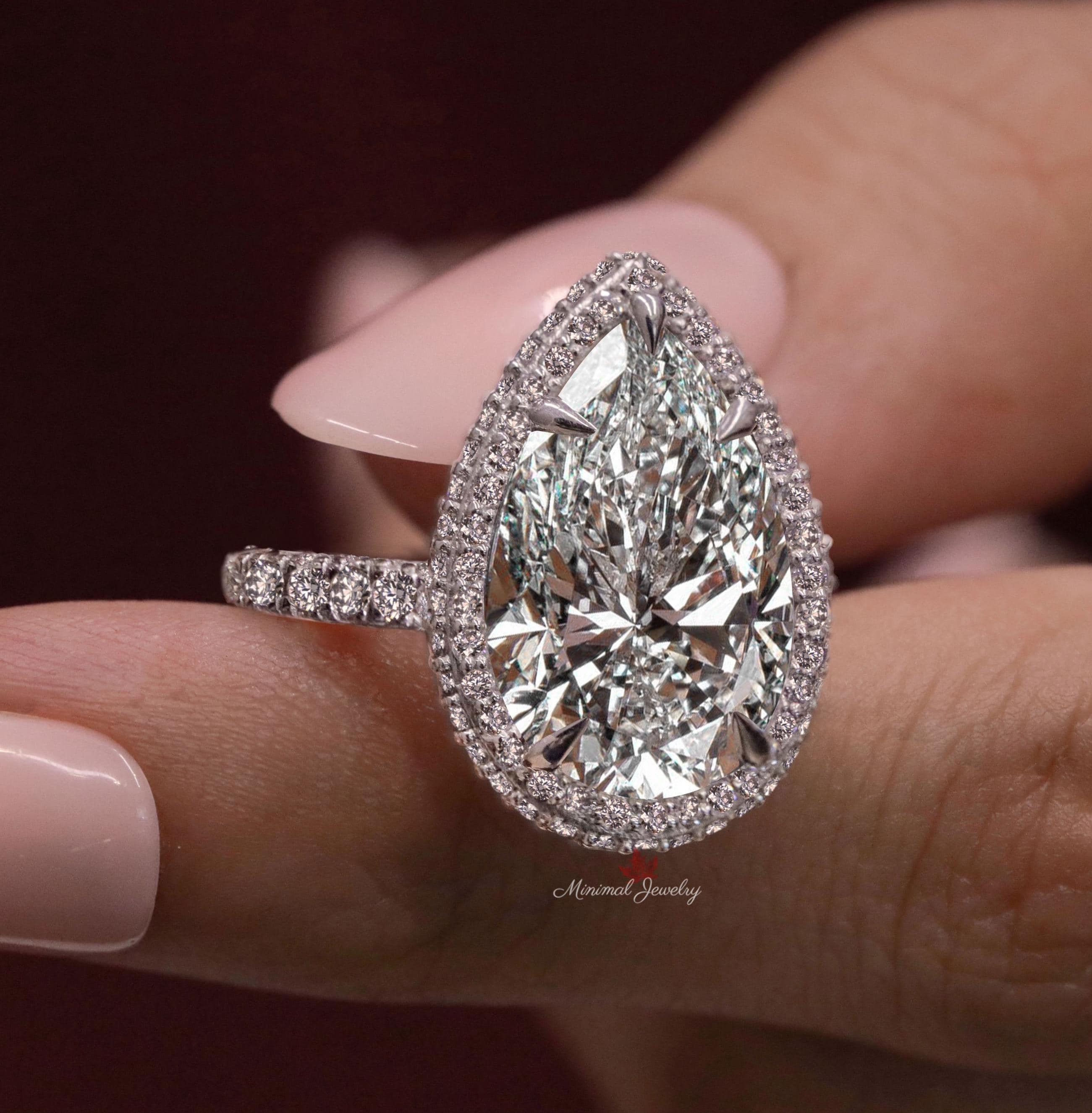 Pear Lab Grown Diamond Halo Ring 6CT Pear Shaped Engagement Ring IGI ...