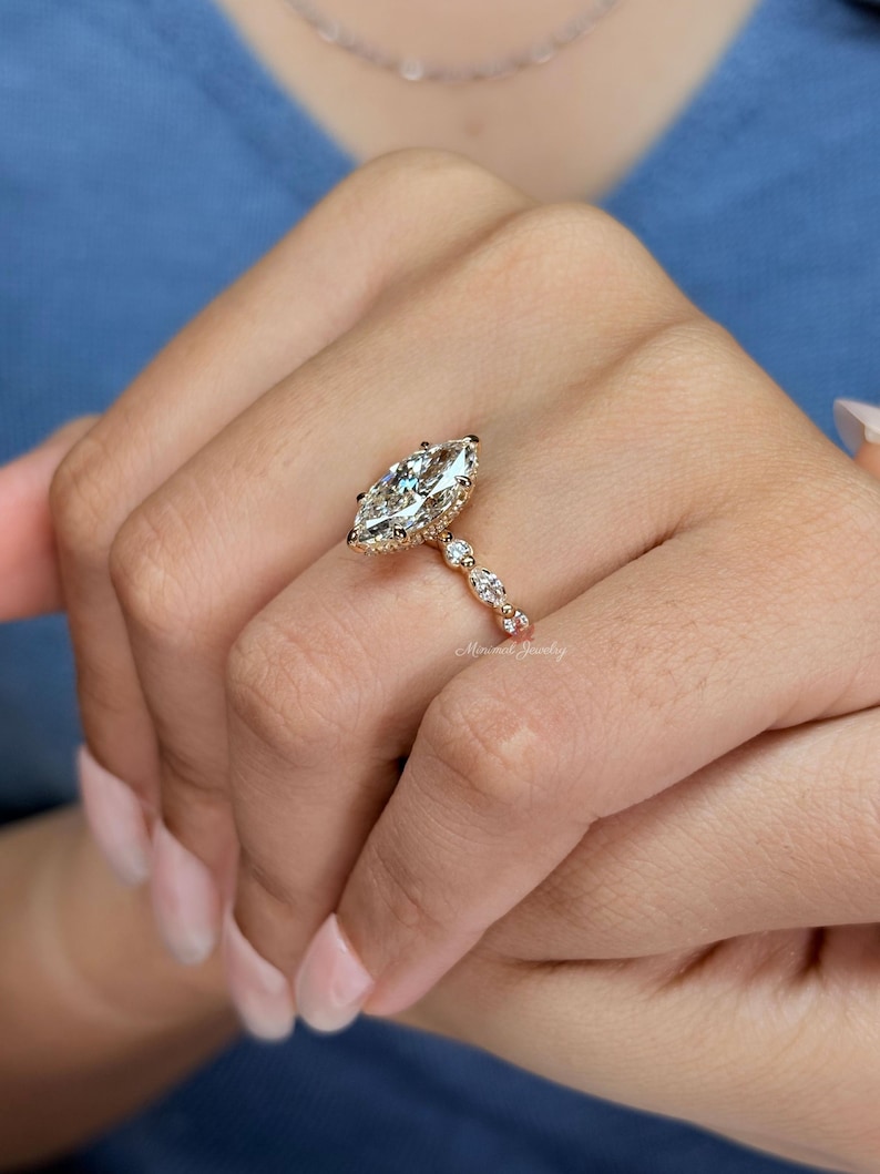 Marquise Lab Grown Diamond Engagement Ring IGI Certified 2ct marquise Diamond ring Solitaire Wedding Ring proposal ring image 9