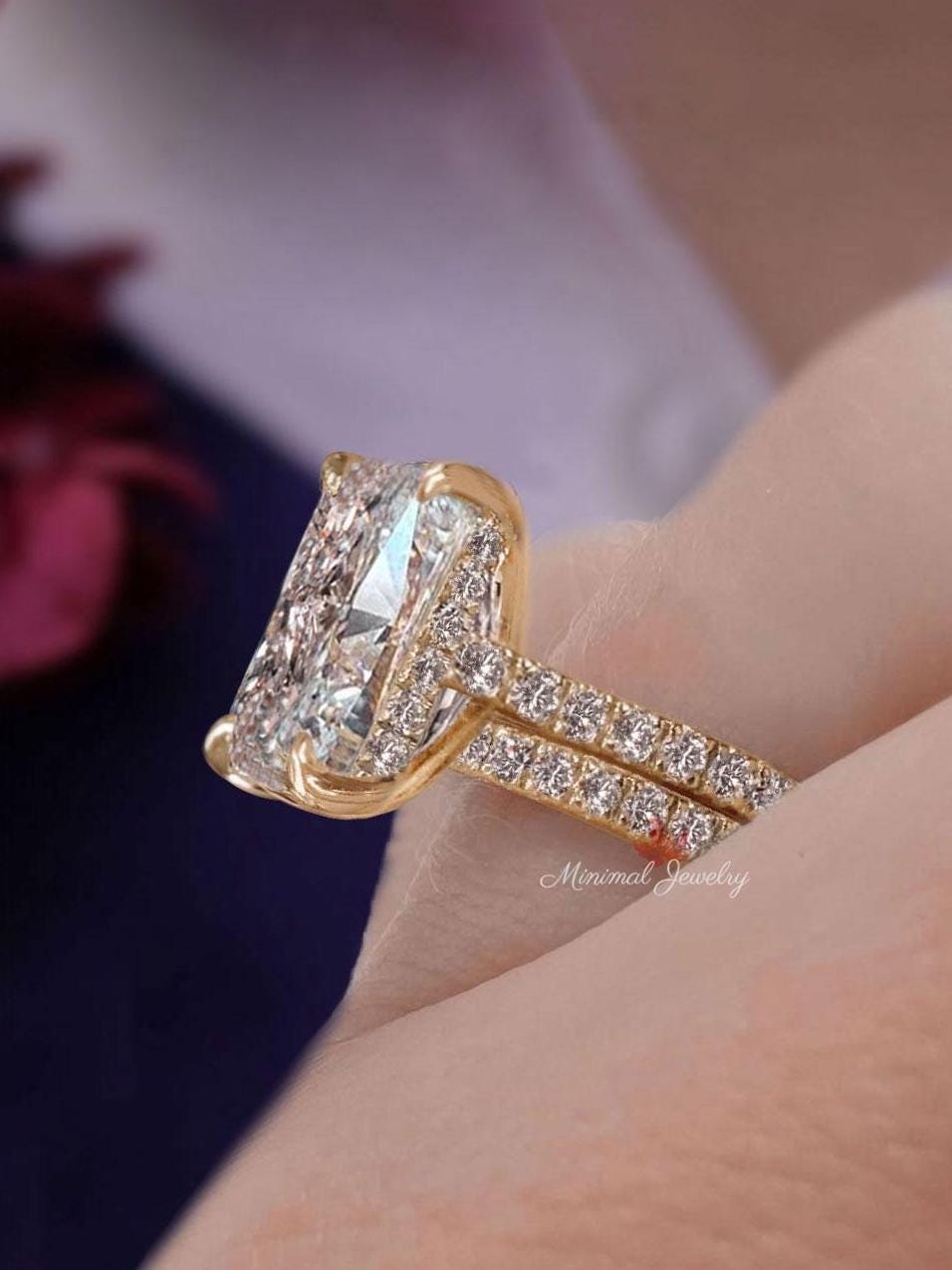 Radiant Lab Grown Diamond Engagement Ring Set 4ct IGI Certified ...