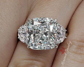 9.70 TCW 3 stone cushion cut engagement ring large moissanite three stone half moon&crushed ice moissanite engagement ring wedding ring