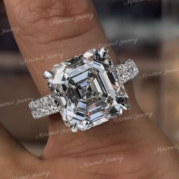 6 CT Large Asscher Cut Moissanite Engagement Ring celebrity Style