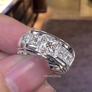 mens Moissanite ring unique mens wedding band 14k gold channel set male ring mens engagement wedding ring promise ring gift for him