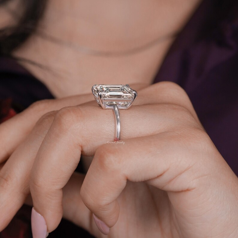 8 CT Emerald Cut Moissanite Engagement Ring,Solitaire Knife Edge wedding ring for women image 10