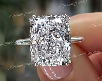 10 CT Large elongated cushion cut moissanite engagement ring,celebrity style big solitaire,hidden halo,double prong,huge Luxury wedding ring