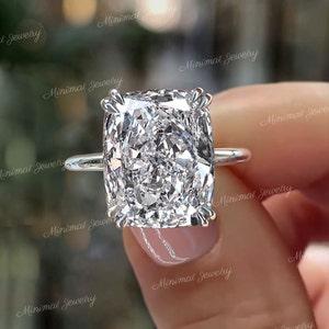 cushion cut moissanite engagement ring 14k gold 11.5ct Elongated Cushion Solitaire Hidden Halo Large Wedding Anniversary ring for Women