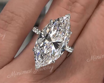 6 CT large Moissanite Marquise solitaire engagement ring,luxury celebrity style,big Marquise cut moissanite,6 prong,chunky wedding ring