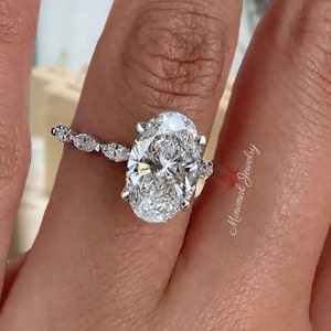 4 CT oval Moissanite Verlobungsring, einzigartige Solitär ovale Verlobungsring, Art-Deco 18k / 14K Weißgold Diamant Versprechen Ehering,Frauen