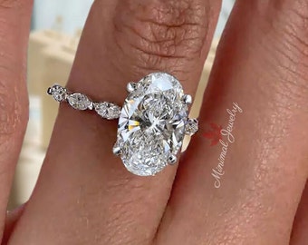 4 CT oval moissanite engagement ring,unique solitaire oval engagement ring,art deco 18k/14K white gold diamond promise wedding ring,women