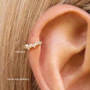 Helix hoop,diamond helix earring,14k solid gold,diamond huggies,cartilage hoop,cartilage earring•helix hoop earring•small•tiny hoop earrings