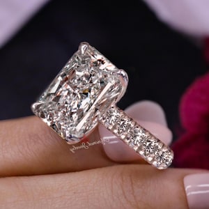 Lab Grown Diamond Ring 10CT Radiant Cut Engagement Ring for Women Hidden Halo IGI Certified Large diamond Wedding Ring Anniversary gift ring