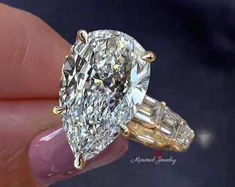 10 CT Pear shaped engagement ring big pear moissanite engagement ring unique wide eternity band,cocktail diamond teardrop ring wedding ring