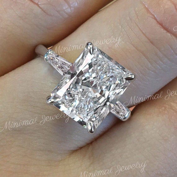 9.3 TW Three Stone Radiant Moissanite Engagement Ring baguette big Large Radiant Cut 3 Stone Moissanite luxury Celebrity Style wedding Ring Etsy UK