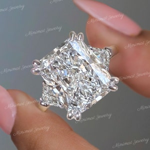 11.7TCW Three stone Radiant cut engagement ring crushed ice moissanite hidden halo trillion&large radiant wedding ring diamond cocktail ring