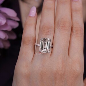 8 CT Emerald Cut Moissanite Engagement Ring,Solitaire Knife Edge wedding ring for women image 4