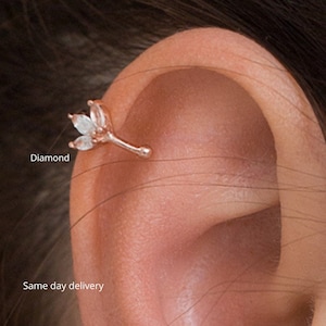 ear cuff no piercing,14k solid gold ear cuff,fake piercing,ear cuff earrings,fake helix piercing,helix cuff•cartilage cuff•diamond ear cuff