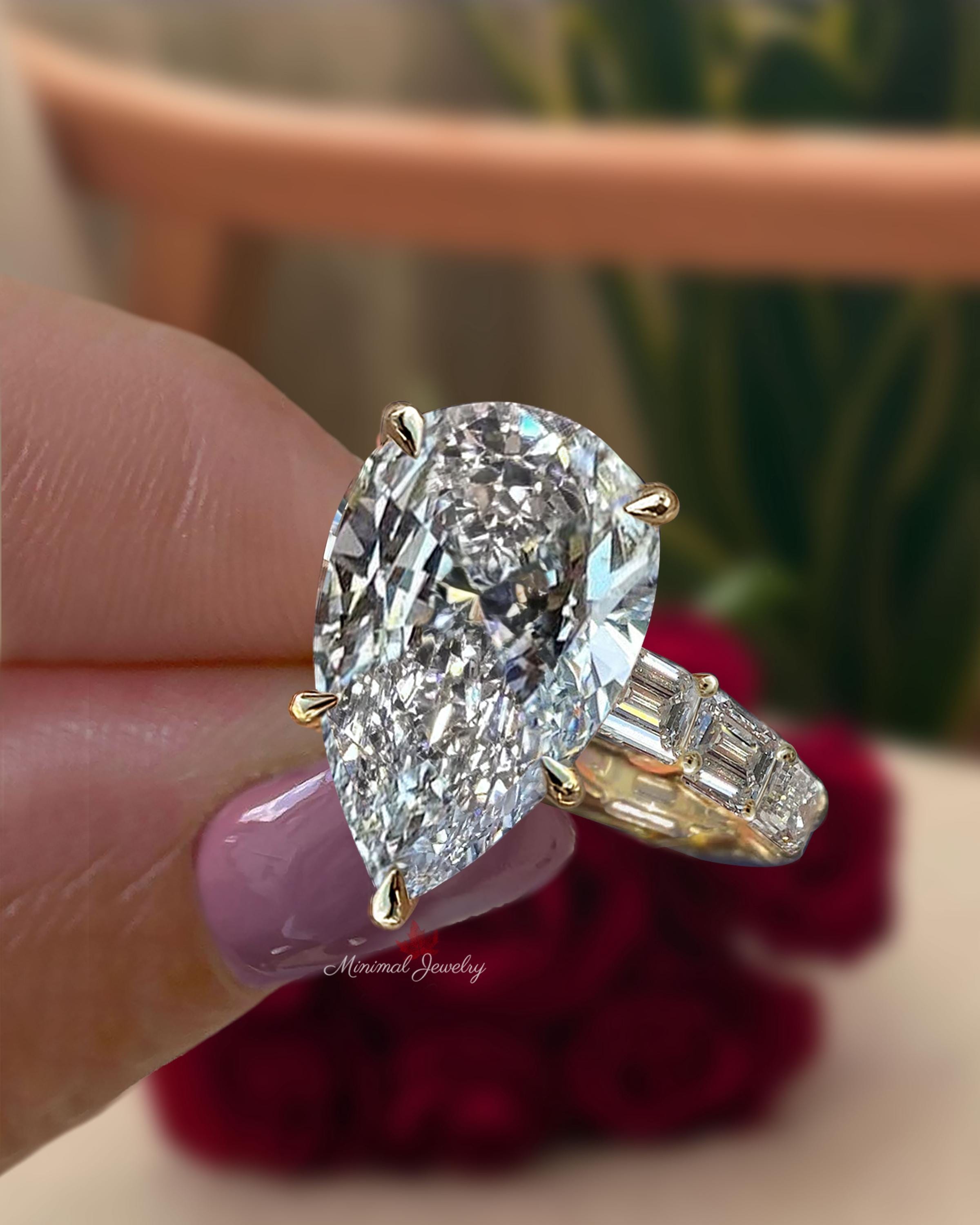 Pear Lab Grown Diamond Engagement Ring IGI Certified 10CT Large Diamond ...