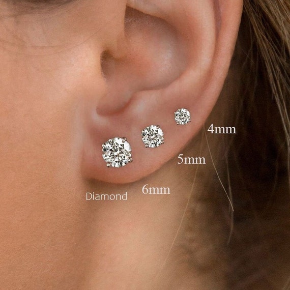 4mm Sterling Silver Round Cut CZ Earring Studs - Studio Jewellery - Stud Earrings