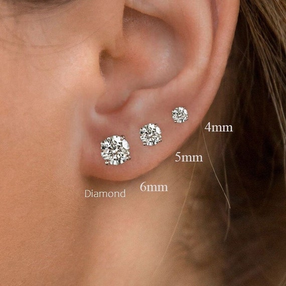 Moissanite Earrings Studs,4mm,5mm,6mm,moissanite Stud Earring,screw  Back,14k/10k Gold,cartilage Earring,solitaire,lab Grown Diamond Earrings 