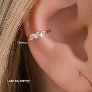 Conch cuff Ohrringe 585 Gold Ohrschmeichler kein Piercing Muschel Ohrring Baguette Diamant Muschel Hoop nicht durchbohrte Ohrringe Muschel Schmuck