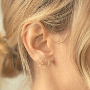 Diamond huggie earrings,14k gold cartilage hoop,huggie hoop earrings,cartilage earring,diamond huggies,diamond hoopsminitiny hoop earrings image 5
