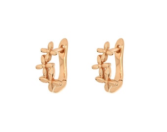 Orecchini A Cerchio Per Bambini In Oro 14k – Huggie Con Petali Di Fiore E Zirconi – 10mm - Foto 5
