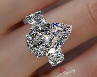 6 CT unique pear shaped engagement ring wide band teardrop ring celebrity style large pear moissanite engagement ring ced Out wedding ring
