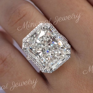 Radiant cut moissanite engagement ring 19CT large crushed ice Radiant Halo ring Statement Wedding ring Anniversary gift big diamond ring