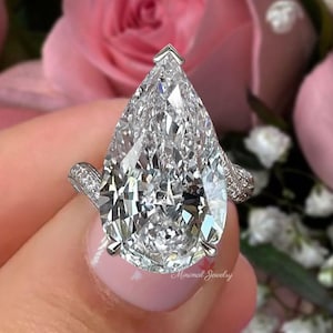 14ct pear moissanite engagement ring crushed ice moissanite large solitaire unique pear shaped engagement ring diamond cocktail wedding ring