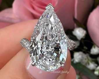 14ct pear cut moissanite engagement ring large solitaire unique pear shaped engagement ring big diamond wedding ring anniversary ring women