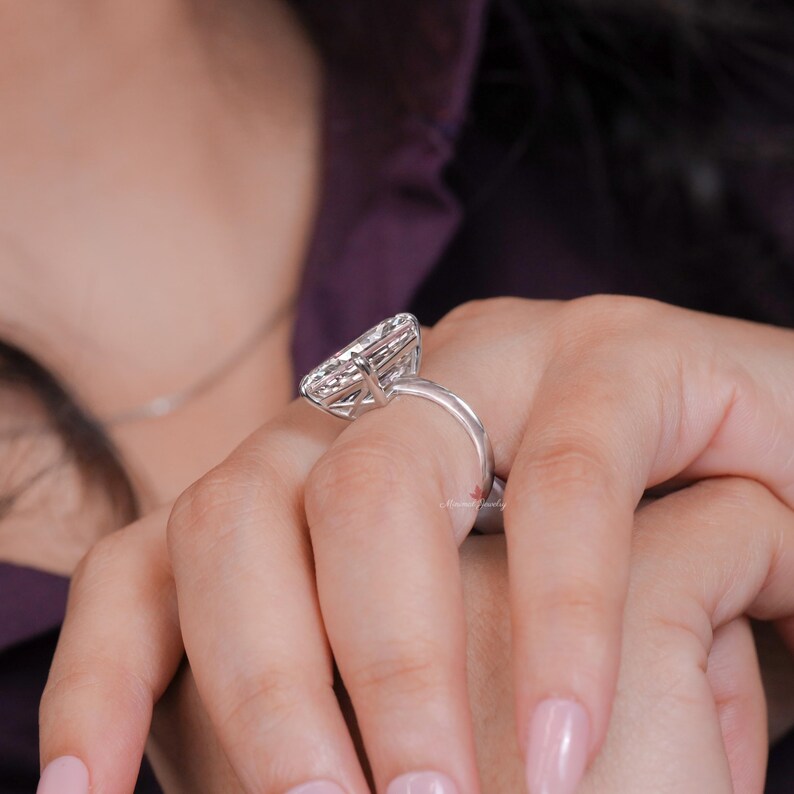 8 CT Emerald Cut Moissanite Engagement Ring,Solitaire Knife Edge wedding ring for women image 6