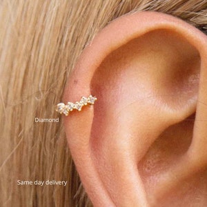 diamond helix earring,Helix hoop,14k solid gold huggies hoop earrings,cartilage hoop,cartilage earring,diamond huggies,small•diamond hoops