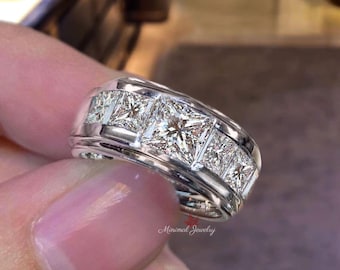 mens Moissanite ring unique mens wedding band 14k gold channel set male ring mens engagement wedding ring promise ring gift for him