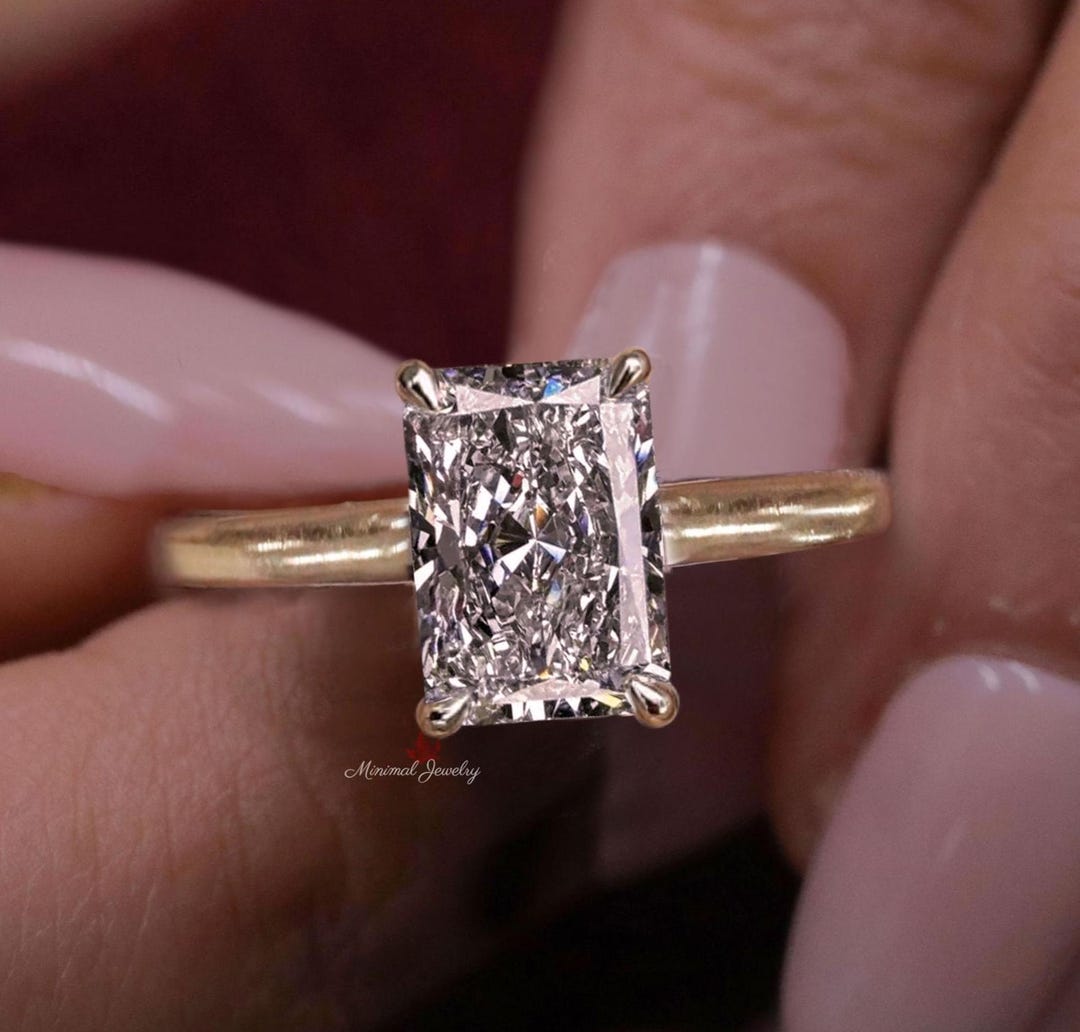 2.8CT Radiant Cut Lab Grown Diamond Solitaire Engagement Ring 14k ...
