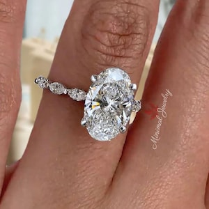 4 CT oval engagement ring,oval moissanite ring,unique solitaire engagement ring,14K white gold diamond wedding ring,women,promise ring•her