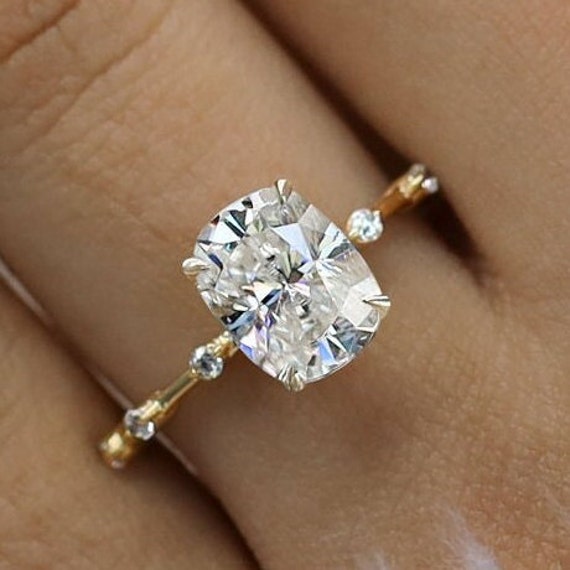 2.5 CT Cushion Cut Moissanite Engagement Ring hidden Halo