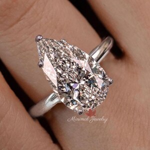 Lab Grown Diamond Ring 6.5CT Pear Shaped Engagement Ring Rose Gold Hidden Halo Solitaire Certified Diamond pear cut Wedding Anniversary ring