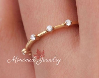 Unique wedding band,moissanite band,14k solid gold,dainty ring,stacking ring, diamond ring•women•anniversary band•3/4 eternity ring band