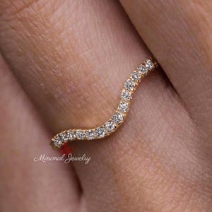 curved wedding band Lab grown diamond chevron wedding band dainty contour wedding band for bridal ring set enegagment ring stackable ring