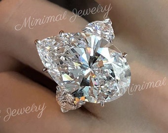 13.9 CT Three stone moissanite pear engagement ring,celebrity style heart&big large Unique pear shaped engagement ring,3 stone wedding ring