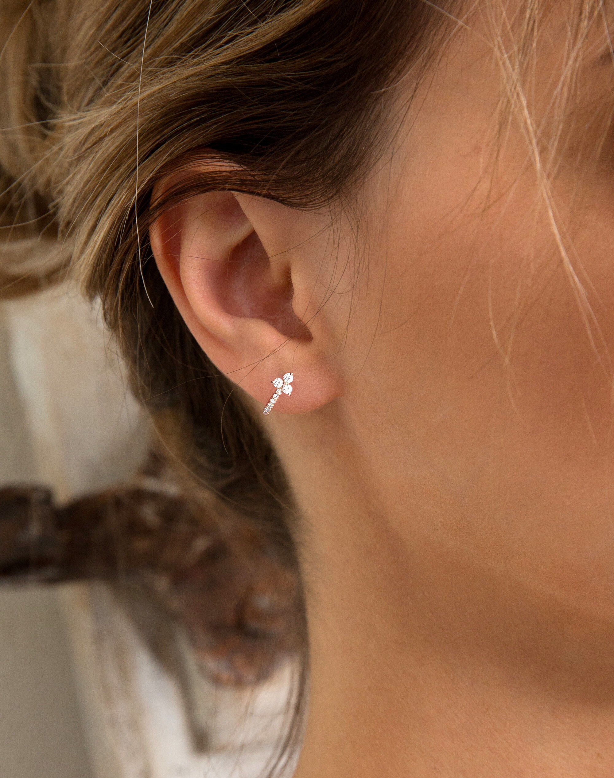 Diamond huggie earringshalf open huggie hoop earringstiny Etsy