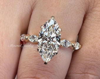 lab grown marquise diamond engagement ring IGI certified 3 CT marquise cut Lab diamond Wedding Ring solitaire CVD Diamond Anniversary Ring
