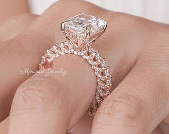 Radiant Lab Grown Diamond Engagement Ring, Hidden Halo, IGI Certified 6CT Radiant cut Lab diamond Wedding Ring, Women Anniversary ring
