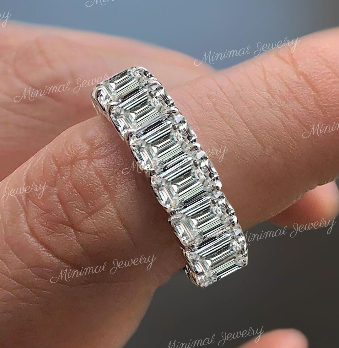 Emerald Cut Moissanite Wedding Band,full Eternity Band,eternity Ring ...