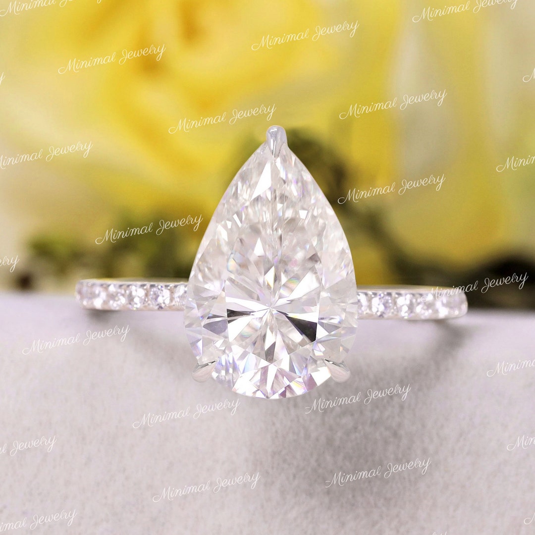 3 CT Pear Moissanite Engagement Ring,diamond Hidden Halo Ring,solitaire,pear Moissanite Ring